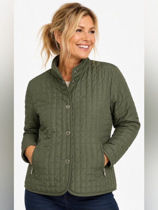 J A Sport Jackets & Blazers - J.A Sport Quilted Lightweight Women's Polyester Jacket in Olive Green (Size:Med)